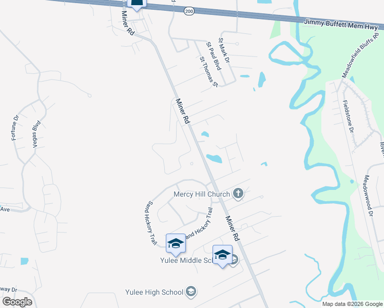 map of restaurants, bars, coffee shops, grocery stores, and more near 85615 Miner Road in Yulee