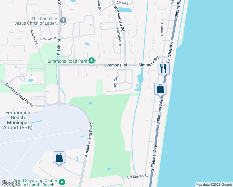 map of restaurants, bars, coffee shops, grocery stores, and more near 1948 Lakeside Drive North in Fernandina Beach