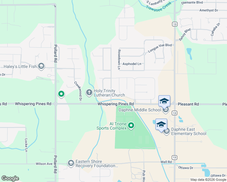 map of restaurants, bars, coffee shops, grocery stores, and more near 27042 Stratford Glen Dr in Daphne