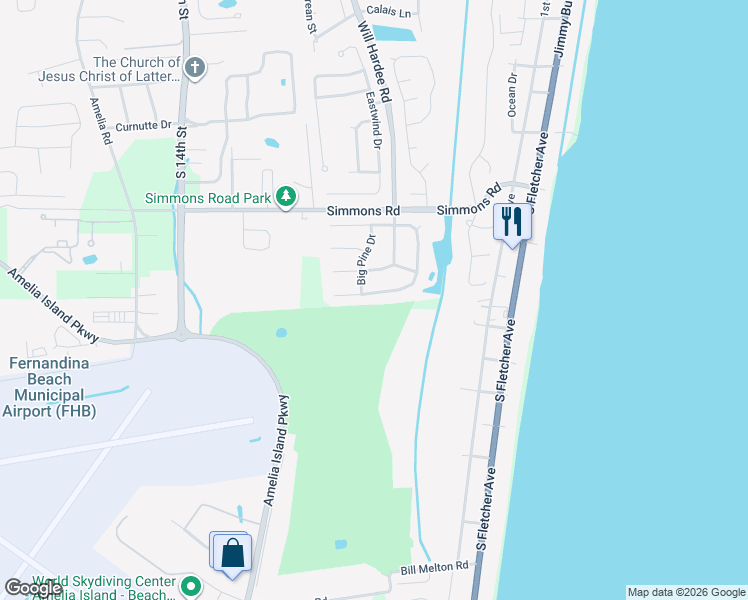 map of restaurants, bars, coffee shops, grocery stores, and more near 1948 Lakeside Drive North in Fernandina Beach