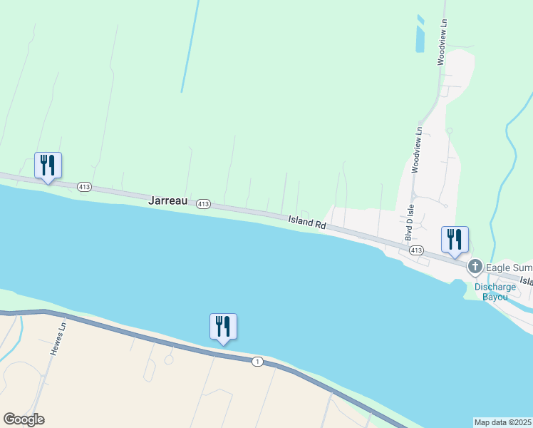 map of restaurants, bars, coffee shops, grocery stores, and more near Island Road in Pointe Coupee Parish