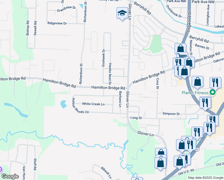 map of restaurants, bars, coffee shops, grocery stores, and more near 6141 Hamilton Bridge Road in Milton