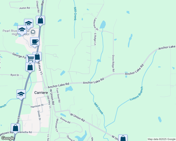 map of restaurants, bars, coffee shops, grocery stores, and more near 212 Stone Hollow Trace in Carriere