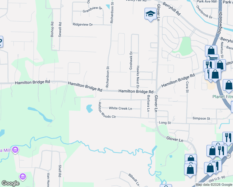 map of restaurants, bars, coffee shops, grocery stores, and more near 5967 Ashton Woods Circle in Milton