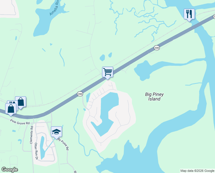 map of restaurants, bars, coffee shops, grocery stores, and more near 95290 Village Drive in Fernandina Beach