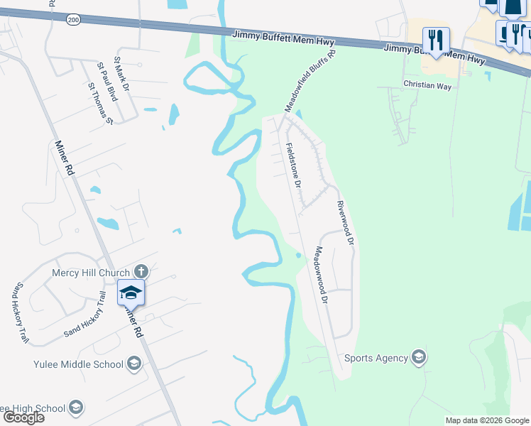 map of restaurants, bars, coffee shops, grocery stores, and more near 86333 Meadowfield Bluffs Road in Yulee