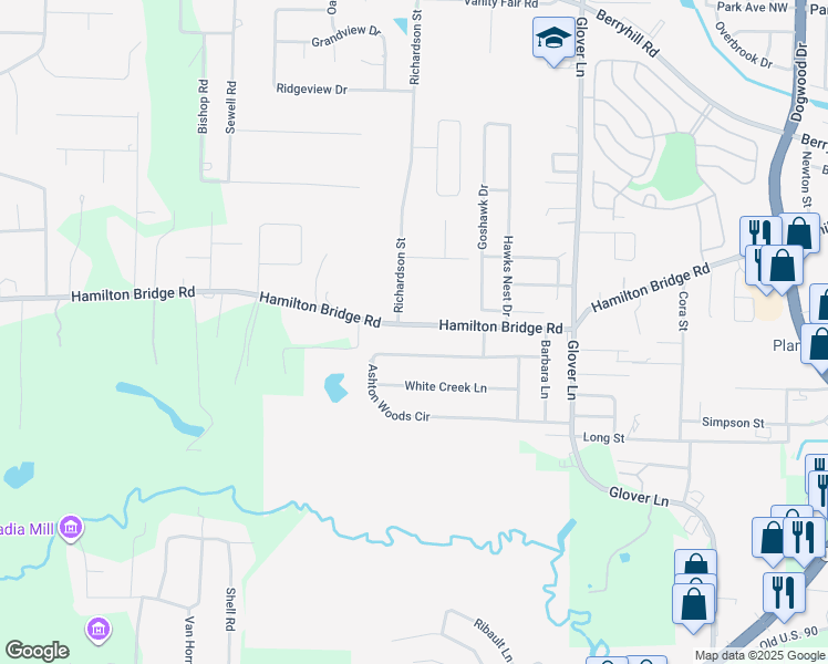 map of restaurants, bars, coffee shops, grocery stores, and more near 5967 Ashton Woods Circle in Milton