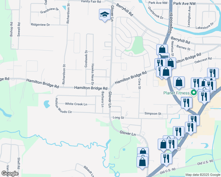 map of restaurants, bars, coffee shops, grocery stores, and more near 5087 Glover Lane in Milton