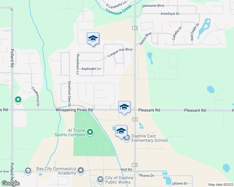 map of restaurants, bars, coffee shops, grocery stores, and more near 8828 Bainbridge Drive in Daphne
