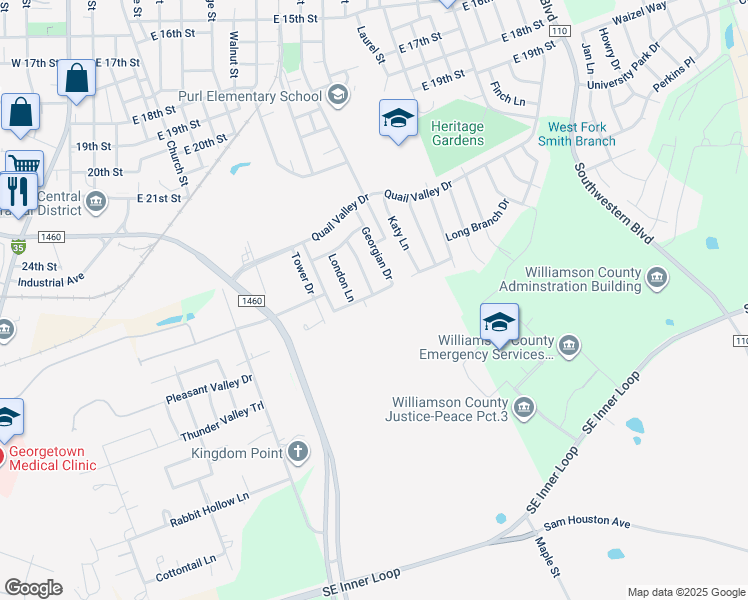 map of restaurants, bars, coffee shops, grocery stores, and more near 1067 Leeds Castle Walk in Georgetown