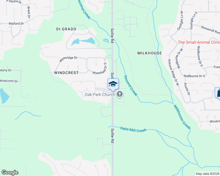 map of restaurants, bars, coffee shops, grocery stores, and more near 2801-2819 Sollie Rd in Mobile