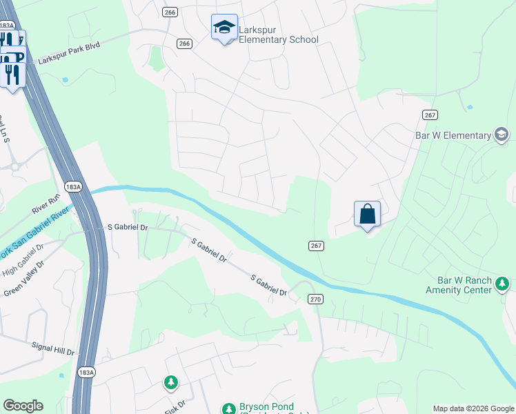 map of restaurants, bars, coffee shops, grocery stores, and more near 213 La Joya Pass in Leander