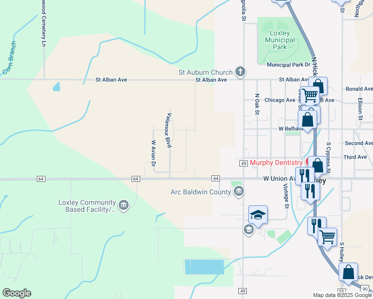 map of restaurants, bars, coffee shops, grocery stores, and more near East Avian Drive in Loxley