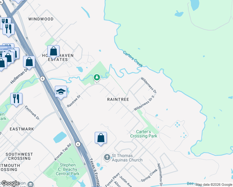 map of restaurants, bars, coffee shops, grocery stores, and more near 2604 Calico Court in College Station
