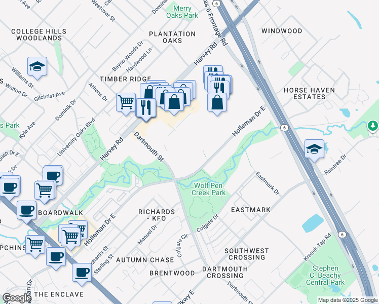 map of restaurants, bars, coffee shops, grocery stores, and more near 1915 Dartmouth Street in College Station