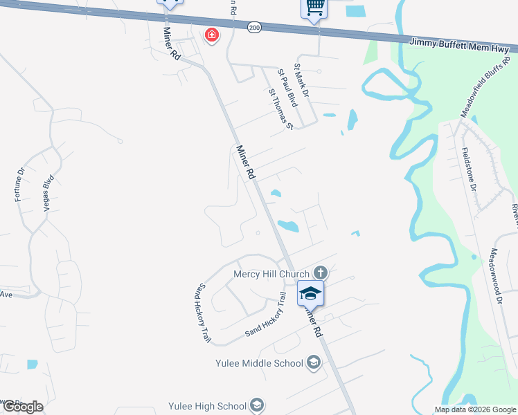map of restaurants, bars, coffee shops, grocery stores, and more near 85642 Miner Road in Yulee