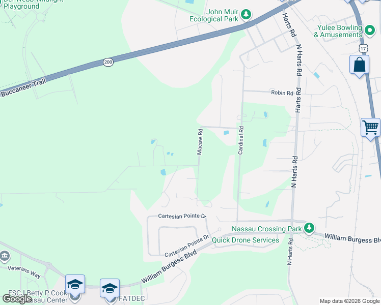 map of restaurants, bars, coffee shops, grocery stores, and more near 86223 Macaw Road in Yulee