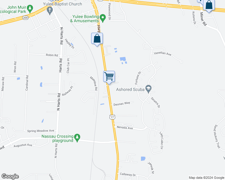 map of restaurants, bars, coffee shops, grocery stores, and more near 850700 U.S. 17 in Yulee