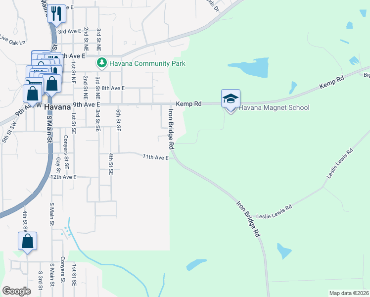 map of restaurants, bars, coffee shops, grocery stores, and more near 243 Iron Bridge Road in Havana