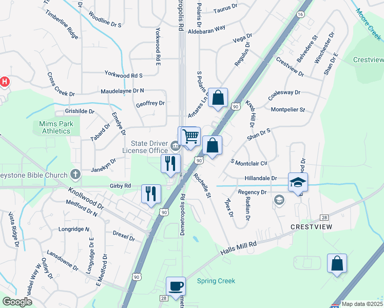 map of restaurants, bars, coffee shops, grocery stores, and more near 4430 Government Boulevard in Mobile