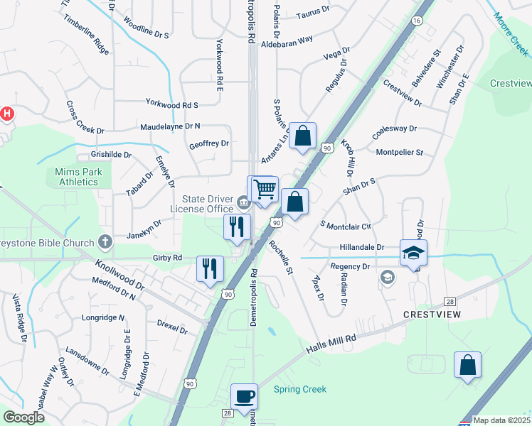 map of restaurants, bars, coffee shops, grocery stores, and more near 4430 Government Boulevard in Mobile