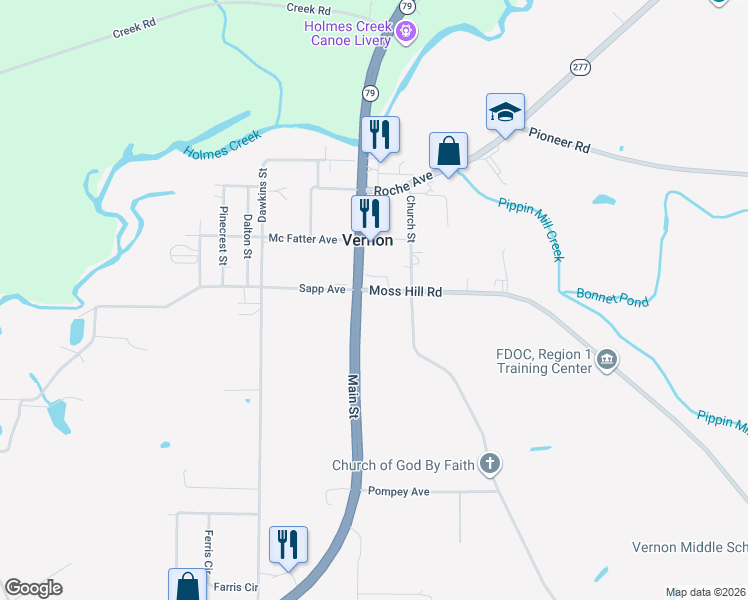 map of restaurants, bars, coffee shops, grocery stores, and more near 2904-2906 Moss Hill Road in Vernon