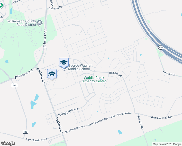 map of restaurants, bars, coffee shops, grocery stores, and more near 100 Spanish Foal Trail in Georgetown