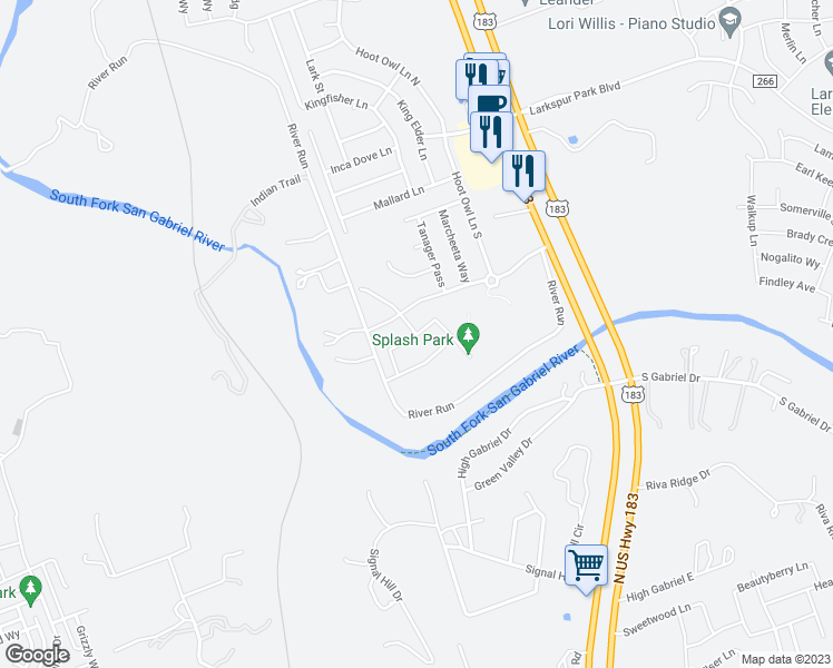 map of restaurants, bars, coffee shops, grocery stores, and more near 641 Sierra Mar Loop in Leander