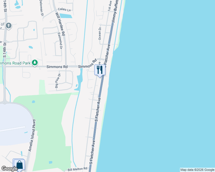 map of restaurants, bars, coffee shops, grocery stores, and more near 3240 South Fletcher Avenue in Fernandina Beach