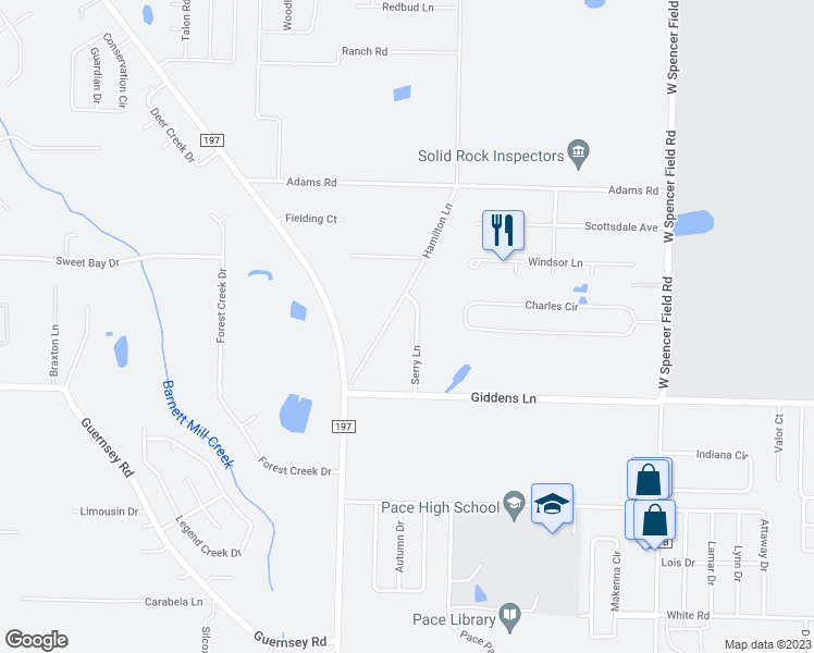 map of restaurants, bars, coffee shops, grocery stores, and more near 5067 Serry Lane in Milton