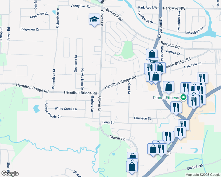 map of restaurants, bars, coffee shops, grocery stores, and more near 6235 Hamilton Bridge Road in Milton