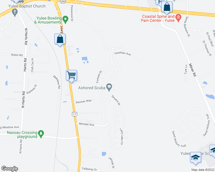 map of restaurants, bars, coffee shops, grocery stores, and more near 86199 Vegas Boulevard in Yulee