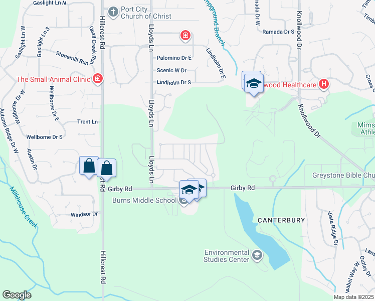 map of restaurants, bars, coffee shops, grocery stores, and more near 98 Loblolly Drive in Mobile