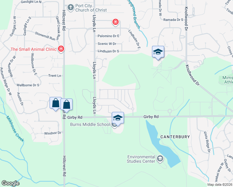 map of restaurants, bars, coffee shops, grocery stores, and more near 98 Loblolly Drive in Mobile