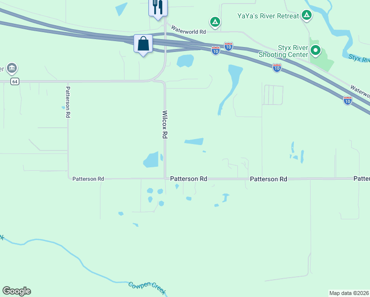 map of restaurants, bars, coffee shops, grocery stores, and more near 27150 Wilcox Road in Robertsdale
