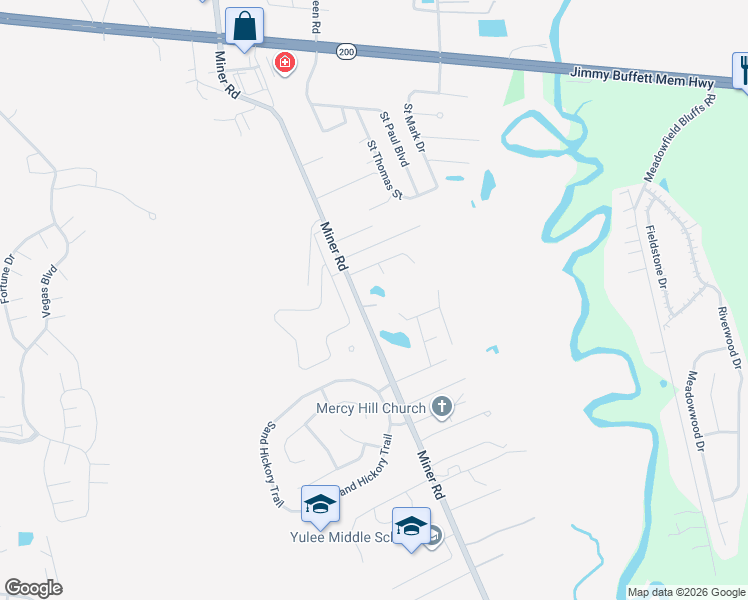 map of restaurants, bars, coffee shops, grocery stores, and more near 85642 Miner Road in Yulee