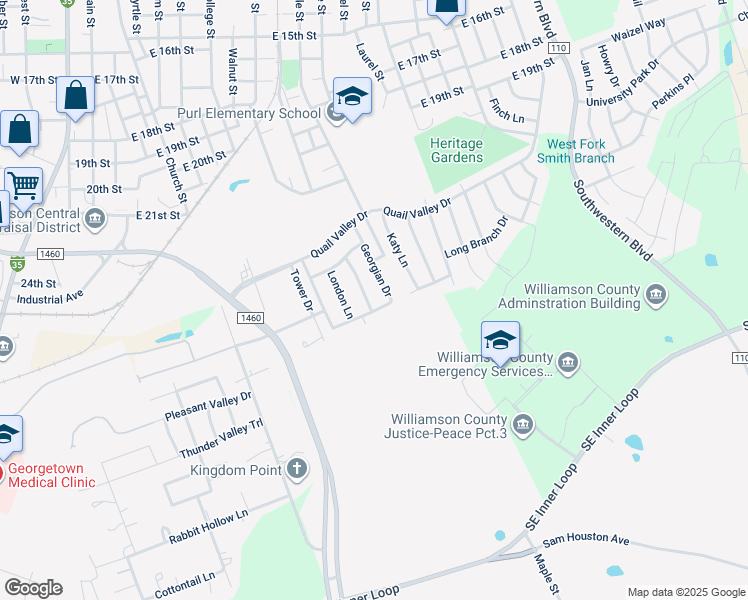 map of restaurants, bars, coffee shops, grocery stores, and more near 1067 Leeds Castle Walk in Georgetown