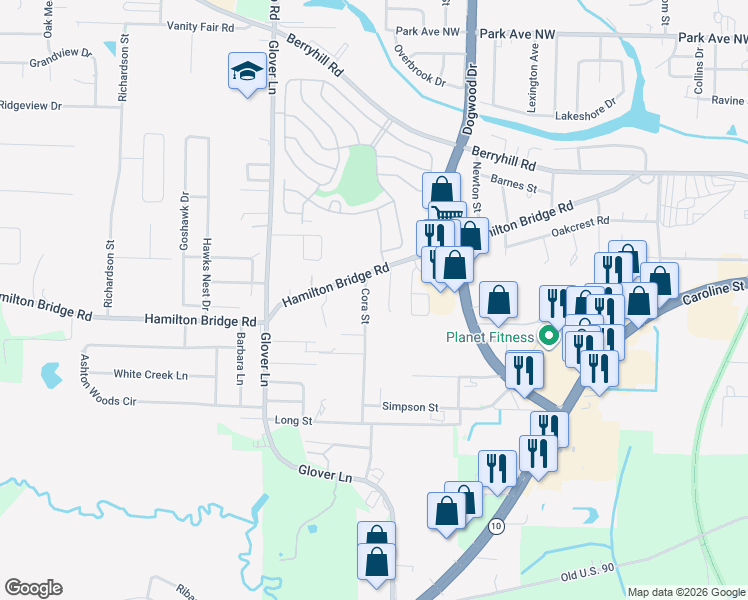 map of restaurants, bars, coffee shops, grocery stores, and more near 5126 Cora Street in Milton