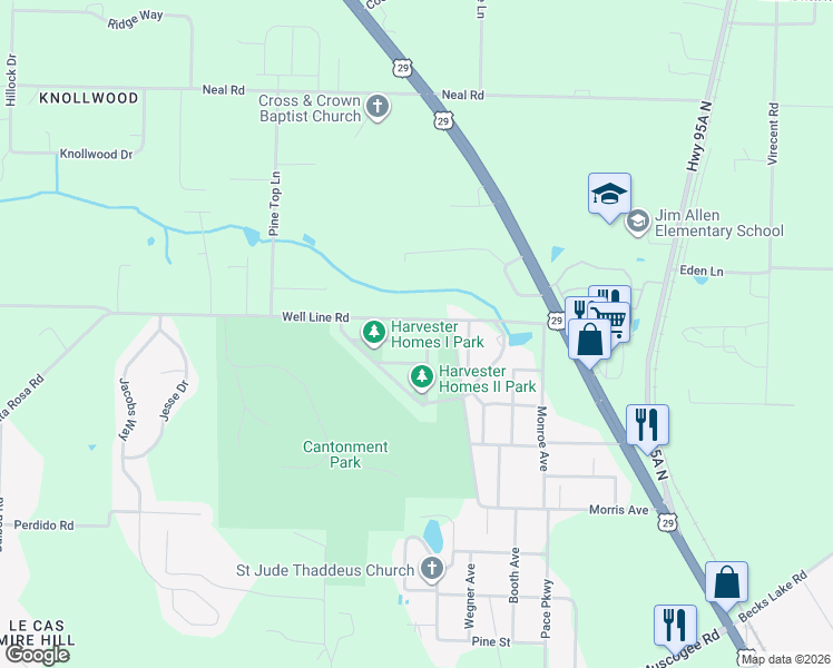 map of restaurants, bars, coffee shops, grocery stores, and more near 408 Forrest Street in Escambia County