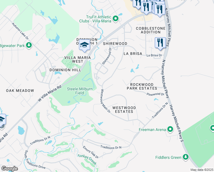 map of restaurants, bars, coffee shops, grocery stores, and more near 2210 Puma Drive in Bryan