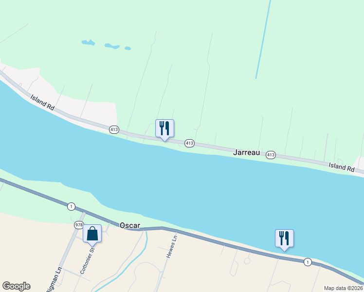 map of restaurants, bars, coffee shops, grocery stores, and more near 6859 Island Road in Jarreau