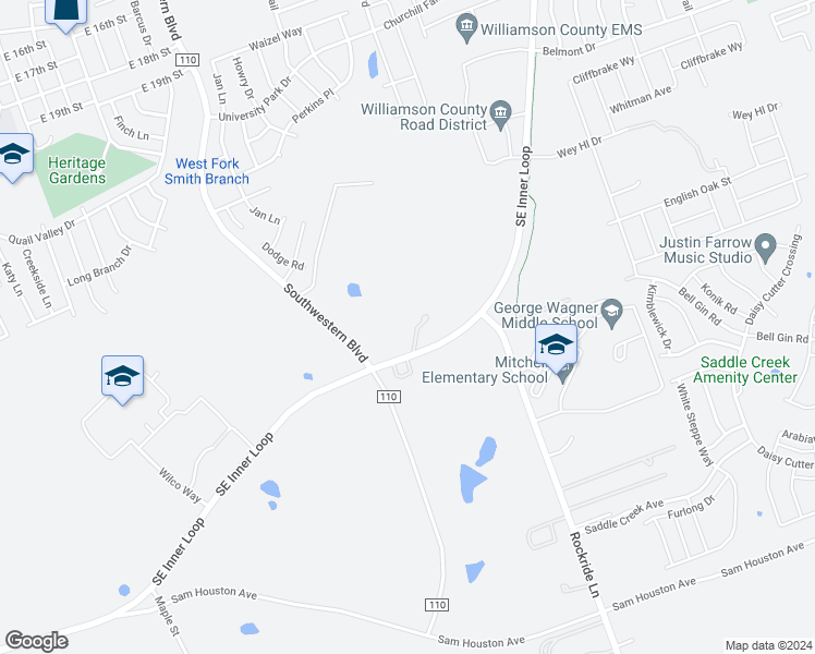 map of restaurants, bars, coffee shops, grocery stores, and more near 2507 Southeast Inner Loop in Georgetown