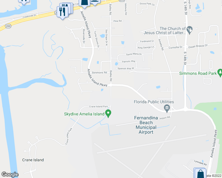 map of restaurants, bars, coffee shops, grocery stores, and more near 3134 Bailey Road in Fernandina Beach