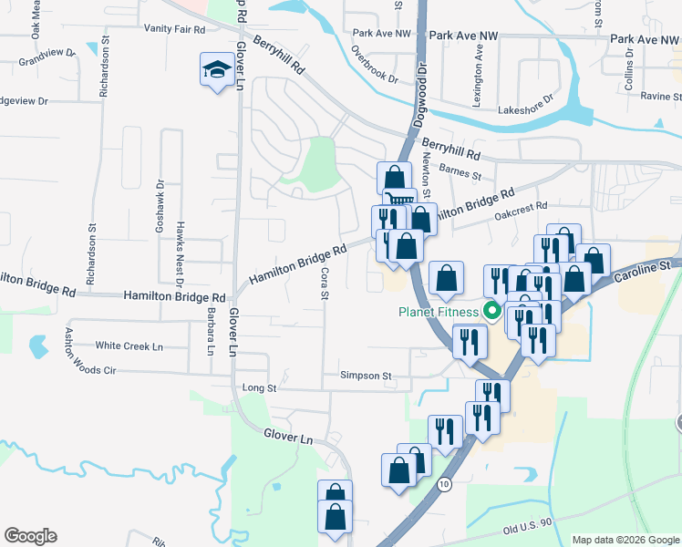map of restaurants, bars, coffee shops, grocery stores, and more near 5126 Cora Street in Milton