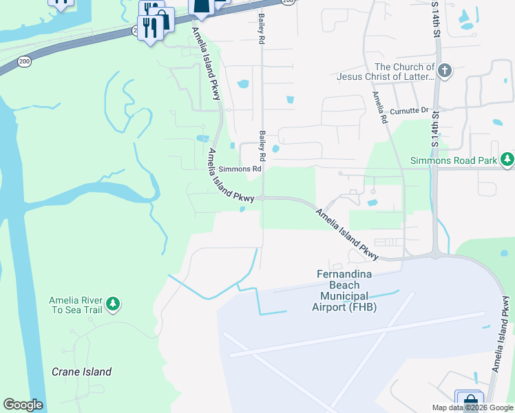 map of restaurants, bars, coffee shops, grocery stores, and more near 3133 Bailey Road in Fernandina Beach