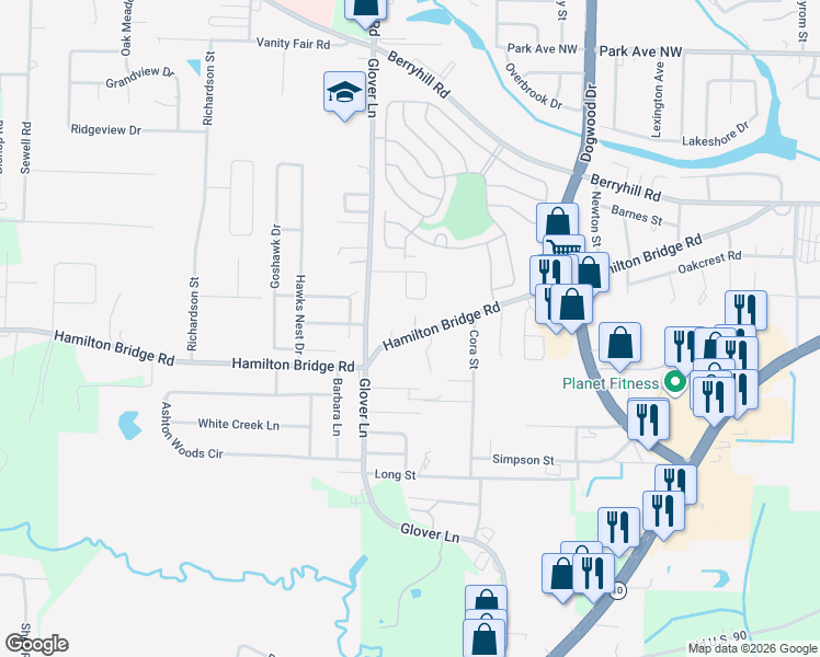 map of restaurants, bars, coffee shops, grocery stores, and more near 6246 Hamilton Bridge Road in Milton