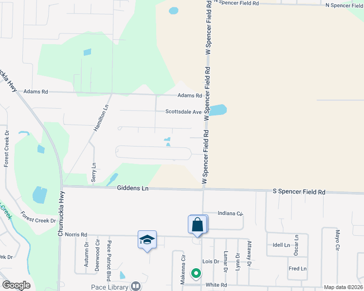 map of restaurants, bars, coffee shops, grocery stores, and more near 3951 Charles Circle in Pace