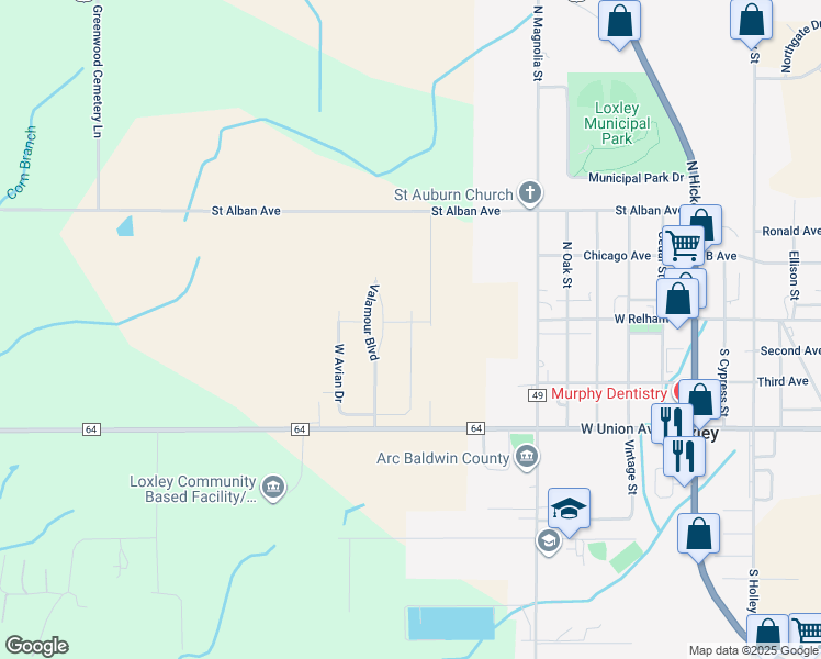map of restaurants, bars, coffee shops, grocery stores, and more near East Avian Drive in Loxley