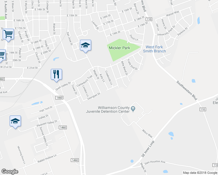 map of restaurants, bars, coffee shops, grocery stores, and more near 2534 Georgian Drive in Georgetown