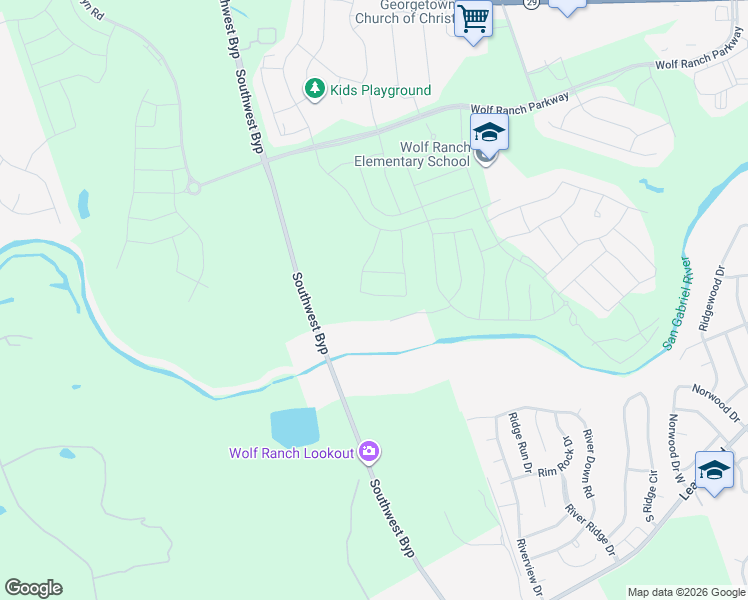 map of restaurants, bars, coffee shops, grocery stores, and more near Southwest Bypass in Georgetown